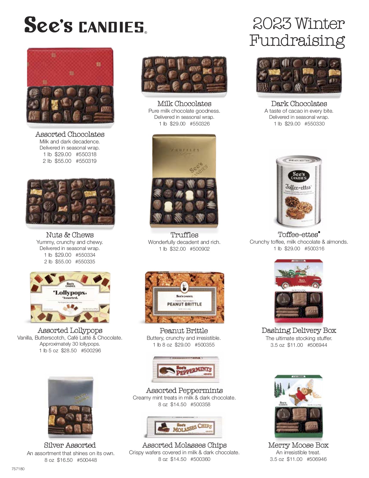 Assorted See's Candies fundraising flyer.