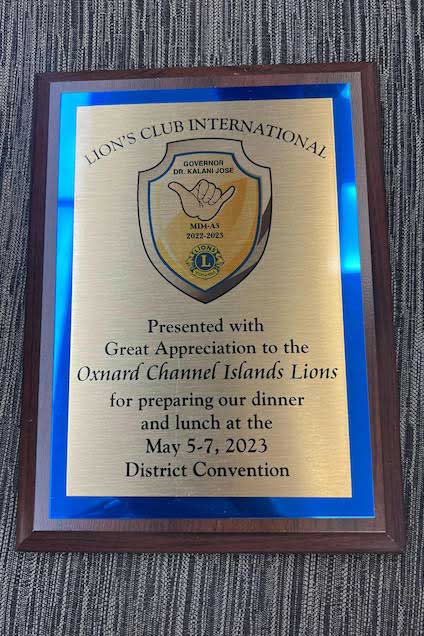 Lions Club appreciation award plaque.
